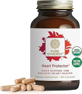 PURE SYNERGY Heart Protector | Organic Holistic Heart Supplement with Organic Hawthorn Berry, Resveratrol, and Nattokinase | for Blood and Vascular Support (60 Capsules)