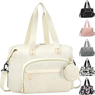 Diaper Bag Tote with Pacifier Case, Baby Bag for Women with Shoulder Straps, Travel Diaper Tote for for Mom and Dad Beige