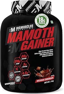 Bigmuscles Nutrition Mamoth Gainer Powder [Belgian Chocolate, 3Kg]|High Protein Muscle Mass & Weight Gainer|With Vitamins & Minerals, Creatine & Digestive Enzymes