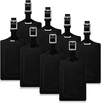- Travelambo 8 Pack Luggage Tags Faux Leather for Suitcases Travel Bag Labels Travel Accessories Essential with Protection Cover ID (Black)