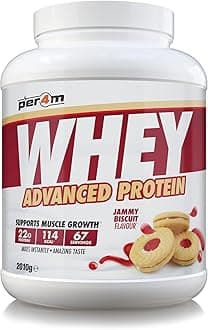 Whey Protein Powder | High Protein Shake for Muscle Growth & Recovery | Low Sugar Gym Supplement | Sports Nutrition Drink + Amino Acids (2010g, Jammy Biscuit)