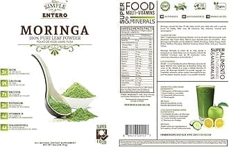 Simple y Entero Moringa, 100% Pure Leaf Powder, Vegan, Non-GMO, 8 Oz, Bag