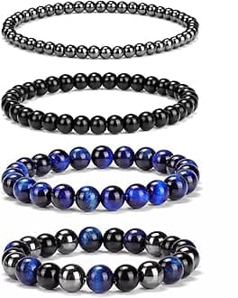 Vinswet 4pcs Beaded Bracelets for Women,Natural Healing Crystal Gemstones Bracelet,Anxiety Stress Relief Bracelet Handmade purple Jewelry Gifts for Women