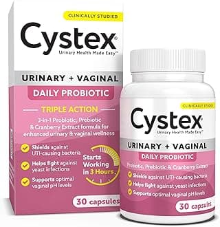 Cystex 3-in-1 Urinary Tract Probiotic for Women - Fast-Acting UTI & Yeast Infection Support with Prebiotics, Probiotics, & Cranberry - Supports Vaginal pH & Flora Balance - 30 Capsules