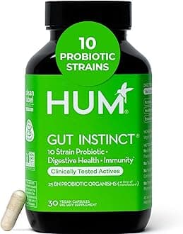 - HUM Gut Instinct Daily Probiotics for Women and Men, Digestive Health, Lactobacillus, Bifidobacterium Strains for Immune Support, Probiotic Supplement for Healthy Gut Diversity, 30 Capsules