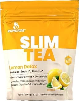 Rapid Fire Slimtea Lemon Detox - 14 Tea Sachets, Blend Of Natural Herbs & Botanicals For Revitalize, Cleanse & Boost Metabolism, Keto Friendly