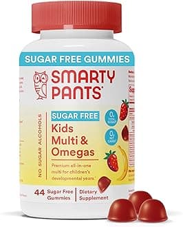 SmartyPants Kids Multivitamin Gummies, Sugar Free: Omega 3 (ALA), Vitamin D3, C, Vitamin B12, B6, Vitamin A, K & Zinc for Immune Support, Erythritol Free, Strawberry Banana, 44 Count (22 Day Supply)