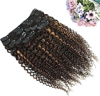 Urbeauty 4/30 Kinky Curly 10 Inch 3c 4a Clip in Hair Extensions for Black Women Chocolate Brown Mix Medium Auburn Curly Hair Extensions Clip Ins 10Pcs/Set Full Head 10a Grade