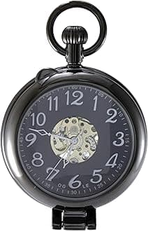 Waterproof Silver Magnifier Luminous Chain Fob Self Winding Automatic Skeleton Half Hunters Mechanical Pocket Watch