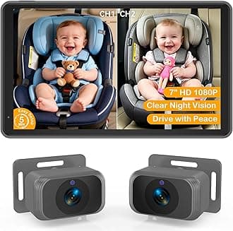 Baby Car Camera for 2 Kids - 7-Inch Split-Screen Monitor, Dual HD 1080P Cameras, Night Vision, 360° Rotatable, Easy Install Backseat Camera for Safety & Convenience - Perfect for Twins or Siblings