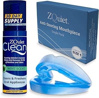 Anti-Snoring Mouthpiece Solution - Comfort Size #1 (Single Device) + Cleaner (1.5oz Bottle) - Made in USA Snoring Solution for a Better Night’s Sleep (Blue)