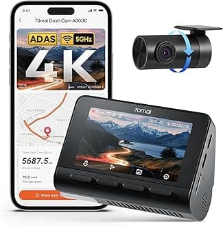 4K Dash Cam Front and Rear with STARVIS, Dashcam with 5GHz WiFi, GPS Car Camera, Super Night Vision, ADAS, 3'' IPS Screen, 24H Parking Mode, Time-Lapse, Loop Recording, Support 256GB Max (A800S)