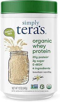 simply tera's Organic Whey Protein Powder - Grass Fed Vanilla Whey Protein Powder, Clean, Made Without Artificial Sweeteners, Non-GMO, Kosher, rBGH-Free, Organic - 12 Oz