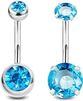 NICEIGHT 2PCS 14G Surgical Steel Belly Button Rings for Women Round CZ Navel Ring Long Belly Rings Belly Piercing Jewelry 6-16MM