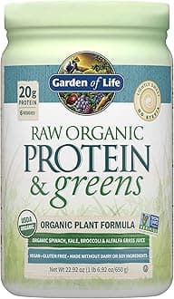 Raw Organic Protein & Greens Lightly Sweet, Vegan Protein Powder for Women and Men, Plant and Pea Protein, Greens, Probiotics, Gluten Free Low Carb Shake Made Without Dairy 20 Servings