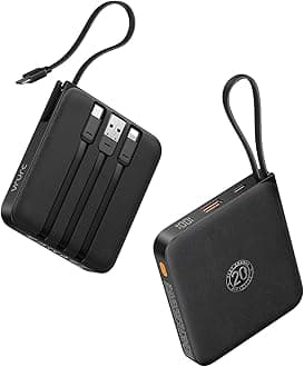 VRURC Portable Charger with Built-in Cable, 10000mAh 22.5W Fast Charging USB C Battery Pack, Cell Phone Power Bank for iPhone 17 16 15 Series Android Tablet (Black)