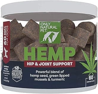Hemp Hip & Joint Support for Dogs - Supplement for Mobility Wellness Pain Relief Healthy Inflammatory & Bone Stiffness - Chews w/Fatty Acid Blend Mussels & Turmeric - 60 Count (H/J)