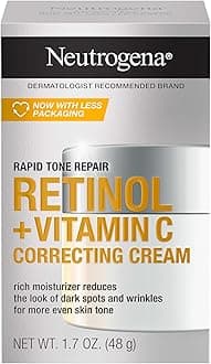 Neutrogena Rapid Tone Repair Retinol + Vitamin C Correcting Cream, Face Moisturizer with Retinol, Hyaluronic Acid & Vitamin C for Dark Spots & Discoloration, 1.7 oz