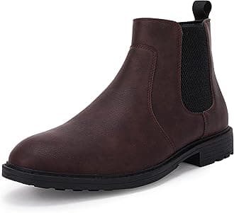 Men's Ankle Boots Chelsea Round Toe Slip on Waterproof Faux Leather Classic Dress Booties for Men