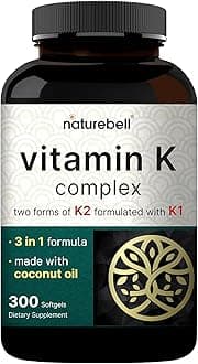 NatureBell Vitamin K Complex - 300 Softgels - Delivers 2,600mcg Vitamin K - Full Spectrum Bone & Heart Health Support Supplement - High Absorption K1 & K2 MK-4 & MK-7*