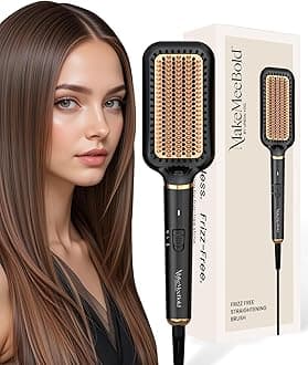 Makemeebold Make Mee Bold Frizz Free Straightening Brush for Hair | Hair straightener for woman with 73mm Large Paddle Design | Electric Comb for Women | Gifts for woman | PTC Fast Heat-Up (30s) | 2 Heat Settings (180°C & 210°C) | Auto Shut-Off & 360° Swivel Cord