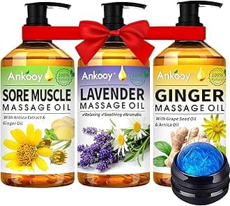 3 Pack Massage Oil for Massage Therapy,Sore Muscle Arnica Oil & Relaxing Lavender Oil & Ginger Oil Lymphatic Drainage & Massage Ball,Mothers Day Gifts for Wife,Gifts from Husband,Gifts for Mom