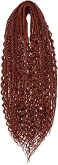 Leeven 30 Strands Double Ended Dreadlock Extensions 24 Inch Thin Synthetic Boho Dreads Copper Red 5 Style Mixed Full Set Wool DE Wavy Curly Hippie Dreads Braid in Soft Viking Dread for Women