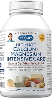 ANDREW LESSMAN Ultimate Calcium-Magnesium Intensive Care with Vitamin D3 & K2 MK7-120 mcg - 60 Capsules – Bone and Skeleton Health Essentials. Gentle, Easy to Swallow, Super Soluble. No Additives