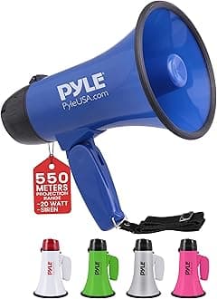 Portable Megaphone Speaker Siren Bullhorn, Compact and Battery Operated with 20 Watt Power, 2 Modes, PA Sound and Foldable Handle for Cheerleading, Sports, Police, Kids & More- Blue