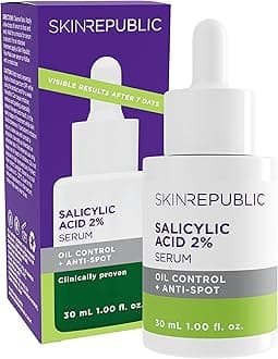 Skin Republic Salicylic Acid 2% Oil-Control Face Serum, 30ml – Reduces Pimples, Blemishes, Dark Spots & Redness, Minimizes Pores, Controls Oil Production, Prevents Breakouts for Clear & Healthy Skin