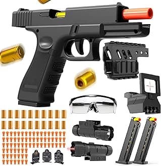 MoonmenDress-Up Accessories Glock Soft Bullet Toy Gun - with Magazine and Bullets silencer, Children's Gift, Shooting Games Education Gun Toy for 14+ Kids Boys (Automatic Black1)