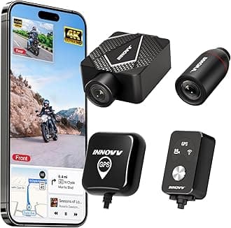 INNOVV K5 Motorcycle Dash Cam Front and Rear, 4K UHD+1080P, IP67 Waterproof Motorcycle Camera with GPS, Night Vision, Faster 5GWi-Fi, 24H Parking Mode, Loop Record, Support 512G
