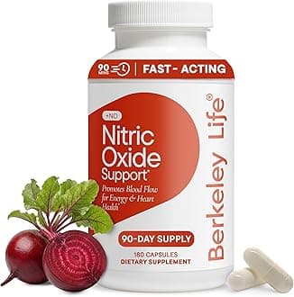 Berkeley Life Nitric Oxide Support Supplement - Nitric Oxide Booster for Men & Women- Blood Flow & Circulation with Beet Root Powder to Support Energy, Heart Health & Healthy Blood Pressure- 180 Count