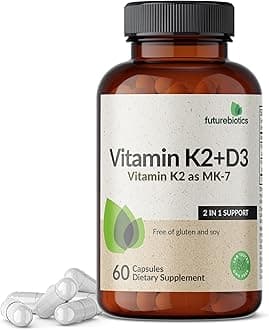 Vitamin K2 (MK7) with D3 Supplement - Non-GMO Formula - 5000 IU Vitamin D3 & 90 mcg Vitamin K2 MK-7, 60 Vegetarian Capsules