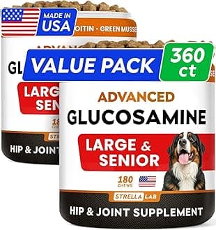 Senior Advanced Glucosamine Chondroitin Joint Supplement for Dogs - Hip & Joint Pain Relief Pills - Large & Small Breed - Hip Joint Chews Canine Joint Health - Chews Older Dogs - Bacon Flavor - 360Ct
