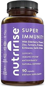 NutriRise Immunity Complex Immune Support Supplement with Vitamin C, E, B6, Zinc, Turmeric Curcumin, Elderberry, Echinacea, 7.2 Billion CFU Probiotics for Gut Health, 90 Count