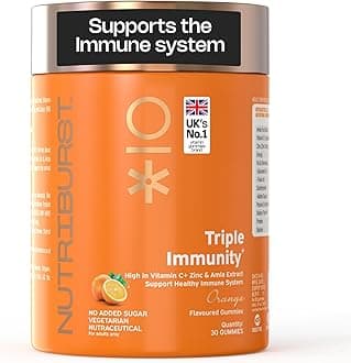 Nutriburst Triple Immunity Gummies with Vitamin C, Zinc and Amla extract | No-Added Sugar | Orange Flavor | 100% Vegetarian | 30 Gummy