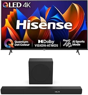 Hisense TV & Soundbar Bundle: 50E77NQTUK TV with Quantum Dot Colour, Dolby Vision Plus the HS3100 Soundbar with 480W Power, Direct Surging Sound - Perfect Match for Perfect Visual-Audio Experience
