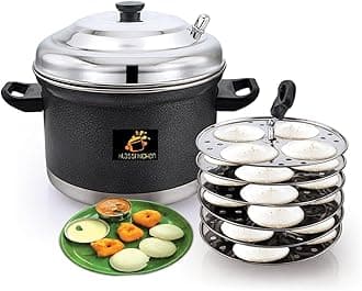 Stainless Steel Idli Cooker with 6 Plates | Idli | Bakelite Handle | Gas Stove and Induction Compatible | Kitchen Accessories (Black)