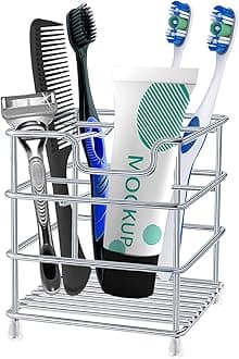 HYRIXDIRECT Toothbrush Holder Stainless Steel Rustproof Bathroom Electric Toothbrush Holder Toothpaste Storage Organizer Stand for Vanity Countertops