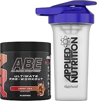 Applied Nutrition Bundle ABE Pre Workout 375g + 700ml Protein Shaker | All Black Everything Pre Workout Powder, Energy & Physical Performance with Creatine, Beta Alanine (Cherry Cola)