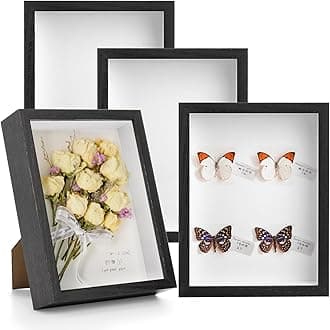 - Hacaroa Set of 4 Shadow Box Picture Frame, 8 x 6 Inches Wood Frame Memory Display Case, 1.2 Inch Depth Shadow Boxes for Flowers, Memorabilia, Crafts, Photos, Medals and Tickets, Black