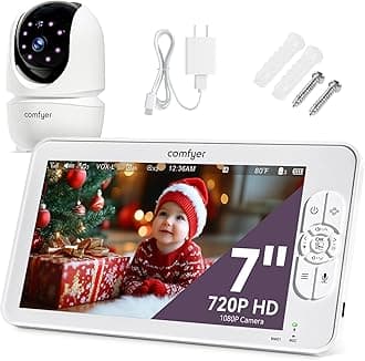 Baby Monitor with 1080P Camera and Audio, 7" 720P HD Video Baby Monitor No WiFi, 4000mAh Battery, VOX Mode, Auto Night Vision, Hack Proof, Remote PTZ, 7 Lullabies & White Noise