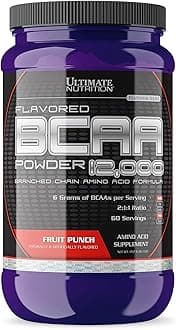 Flavored BCAA Powder 12000 Branched Chain Post Workout Amino Acid Supplement, Caffeine-Free with 3g Leucine 1.5g Valine 1.5g Isoleucine- Fruit Punch, 60 Servings