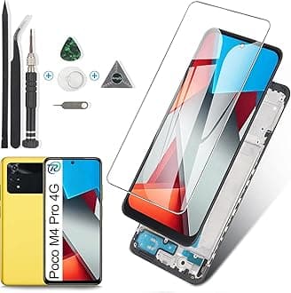 Display for Xiaomi Poco M4 Pro 4G MZB0B5VIN LCD Screen Replacement Digitizer Touch Screen Assembled Replacement with Tools (Black, with Frame)