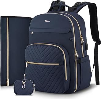 MOMUVO Diaper Bag Backpack, Quilted Baby Bag with Changing Pad & Stroller Straps & Pacifier Case, Large Travel Diaper Bags for Mom Dad, Blue