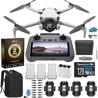 DJI Mini 4 Pro Folding Drone with RC 2 Remote (With Screen) Fly More Combo, 4K HDR Video Camera for Adults, Under 249g, Omnidirectional Sensing, 3 Batteries Bundle with 128 gb SD Card Strobe Lights and More with 2 Year extended Warranty