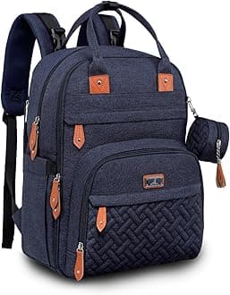 BabbleRoo Diaper Bag Backpack - Baby Essentials Travel Tote - Multi Function Water Resistant Diaper Bag, Travel Essentials Baby Bag with Changing Pad, Stroller Straps & Pacifier Case - Navy Blue