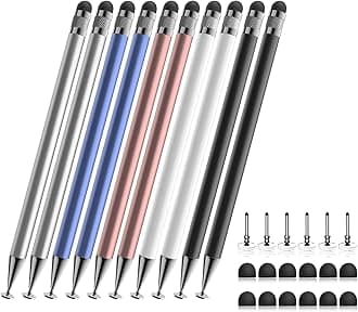 Stylus (10 Pcs),2-in-1 Stylus Pen for Touch Screen,High Precision and Sensitivity,Suitable for iPhone/ipad/Android Tablets,Compatible with Touch Screens (Silver/Blue/Rose Gold/White/Black)