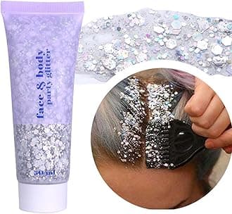 DAGEDA Body Glitter Gel, Body Sequins Shimmer Liquid Eyeshadow, Chunky Glitter for Face Hair Nails, Holographic Cosmetic Laser Powder Festival Glitter Makeup 50ml(Silver)